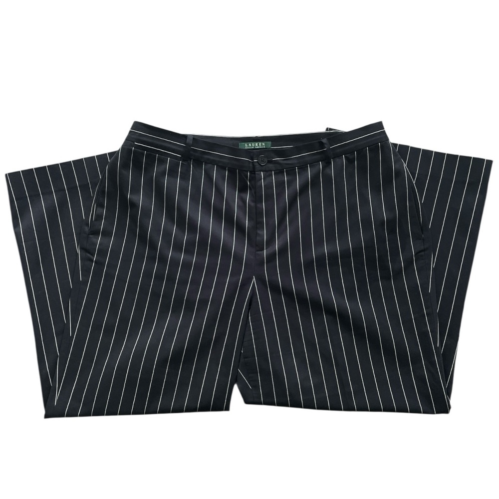 Ralph Lauren Navy Blue and White Striped wide leg high waisted Trousers Sz: 16 W